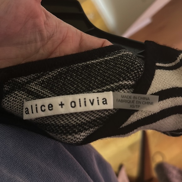 Alice + Olivia Darby Drop-Waist Geo-Knit, Aztec Pattern Sweater Knit Dress Black - Picture 5 of 9